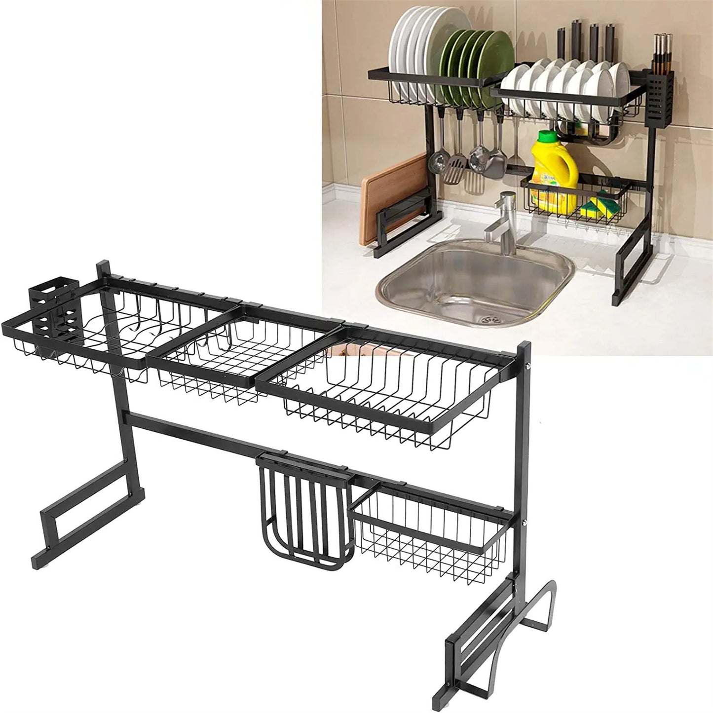 Over The Sink Dish Drying Rack 33.5 Inches Kitchen Sink Organizer Storage Rack For Organizer Home Kitchen Counter Space Saver