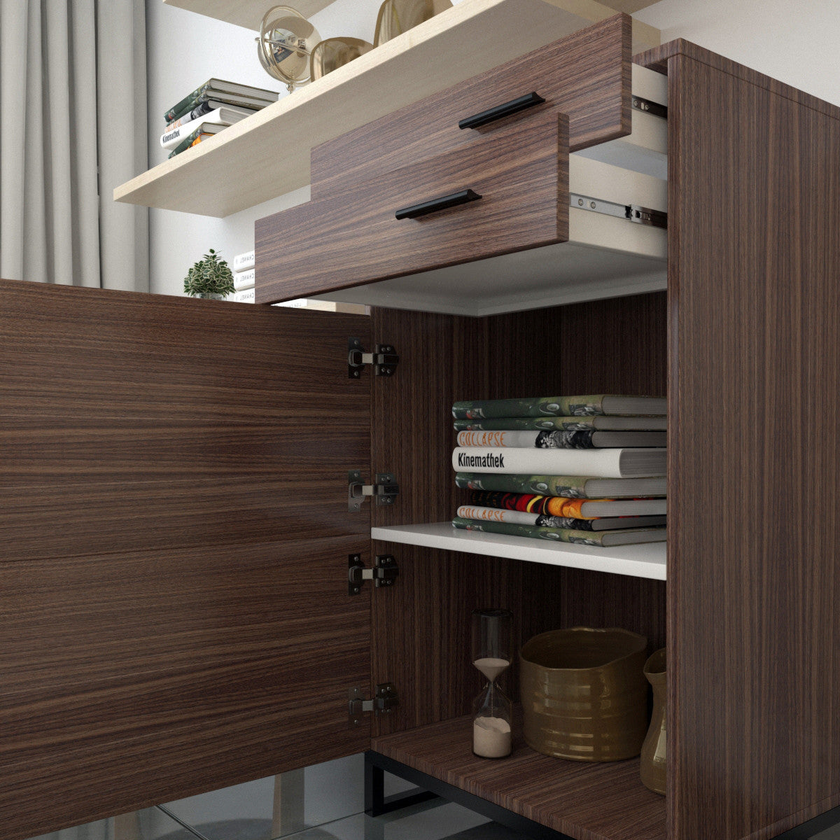 4-layer Retro Wooden File Cabinet For Office, Study, Bedroom Storage Cabinets