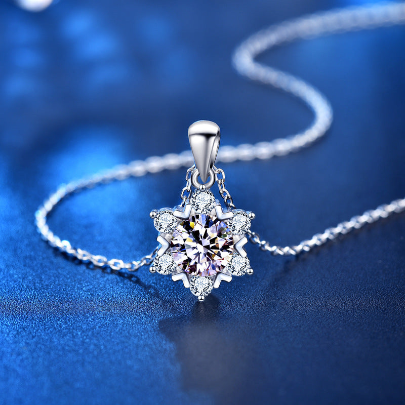 Valentine's Day Jewelry Moissan 925 Sterling Silver Necklace Wild Snowflake Pendant