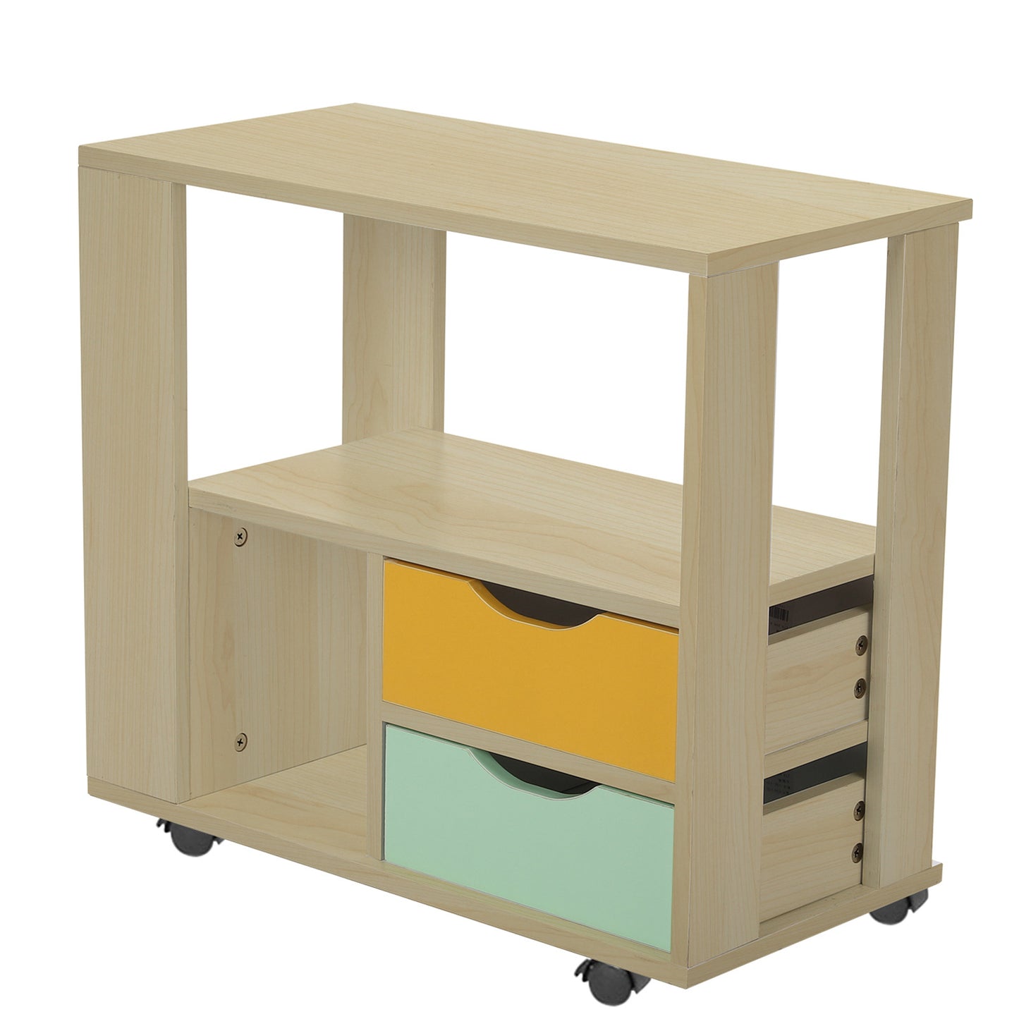Bedroom End Table Bed Side Coffee Table Stand With Storage Shelf And 2 Draws