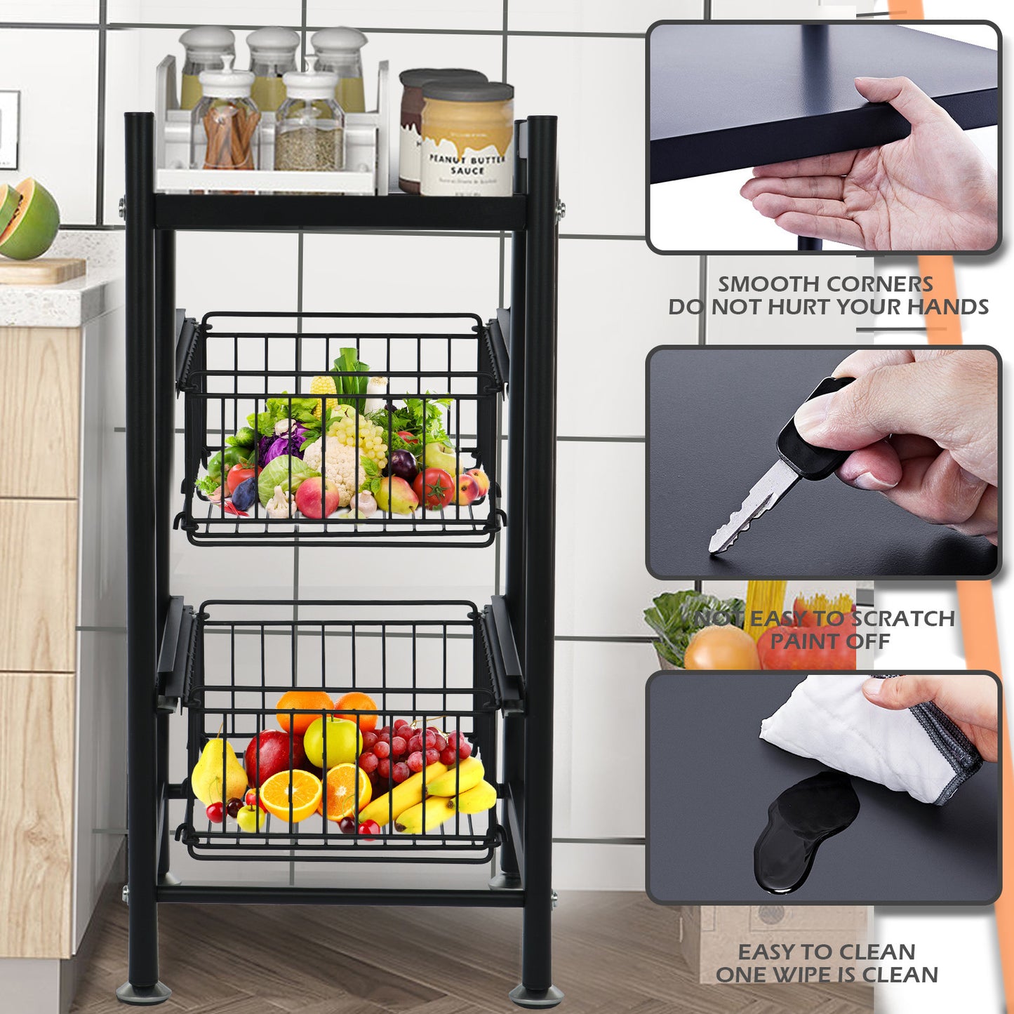 Kitchen Supplies Oven Storage Rack Living Room Basket Floor Shelf