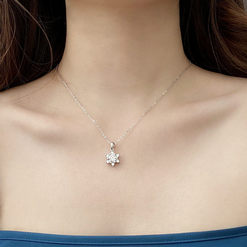 Valentine's Day Jewelry Moissan 925 Sterling Silver Necklace Wild Snowflake Pendant