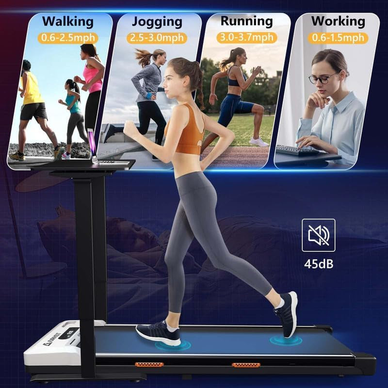 under Desk Treadmill, Walking Pad 2 in 1 for Walking and Jogging, Portable Walking Treadmill with Remote Control Lanyard for Home/Office, 2.5HP Low-Noise Desk Treadmill in LED Display