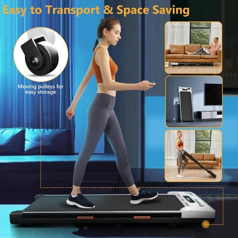 under Desk Treadmill, Walking Pad 2 in 1 for Walking and Jogging, Portable Walking Treadmill with Remote Control Lanyard for Home/Office, 2.5HP Low-Noise Desk Treadmill in LED Display