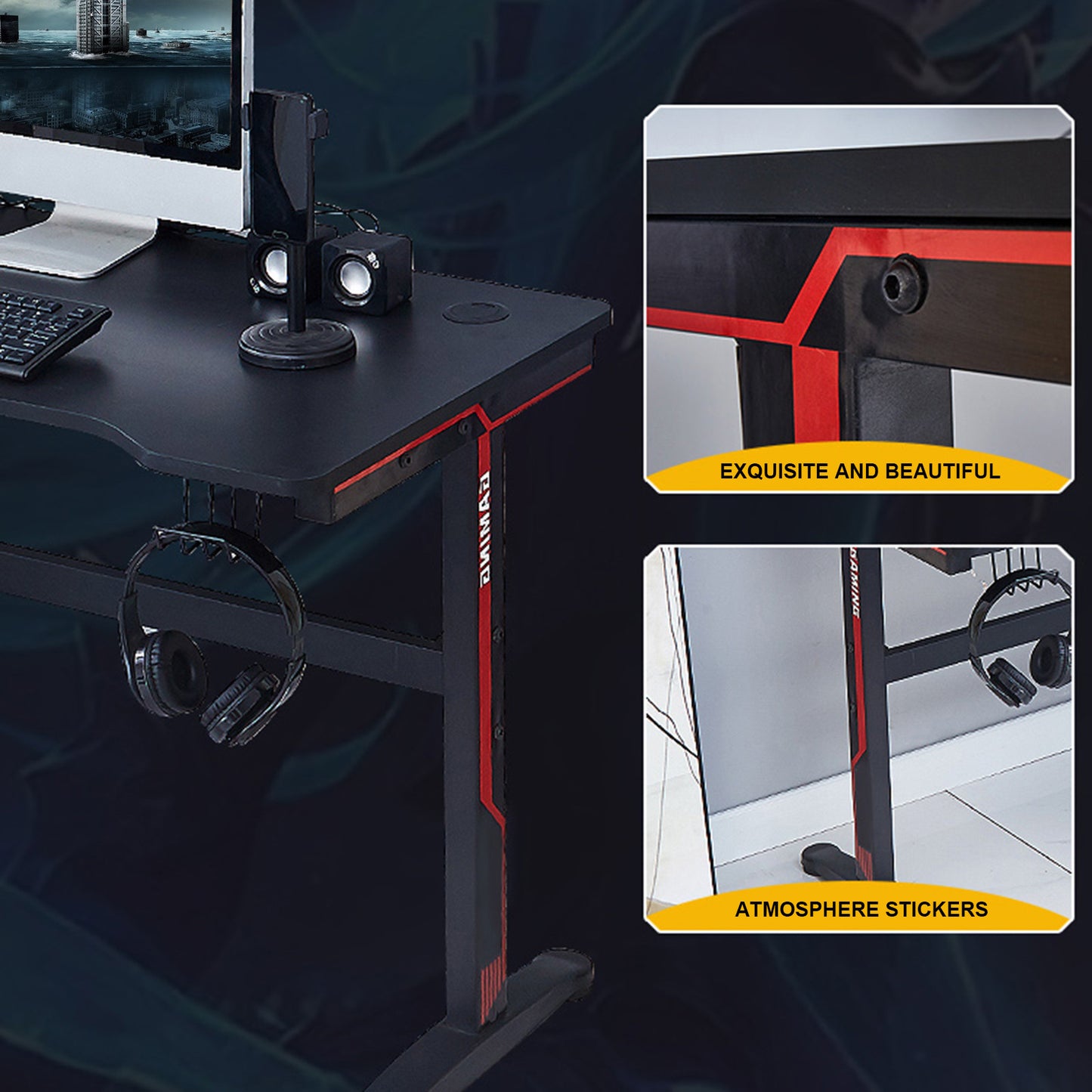 Gaming Desk 47.2 inches Home Office Computer Table, Black Gamer Workstation