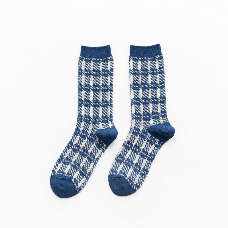 Autumn New Double-needle Double-way Socks Manufacturers Plaid Models