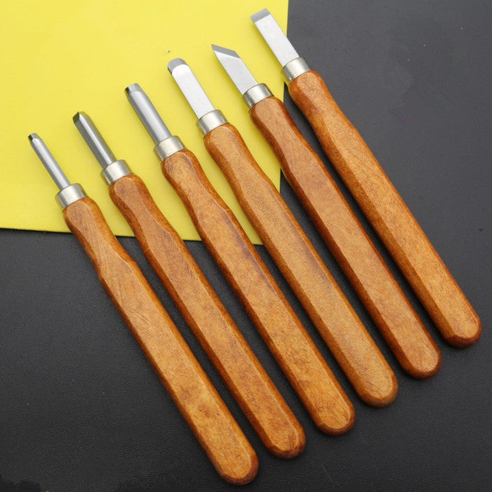 Mahogany 6 Sticks Carving Knife Handmade Woodcut Knife Eraser Engraving Set Woodcarving Tool