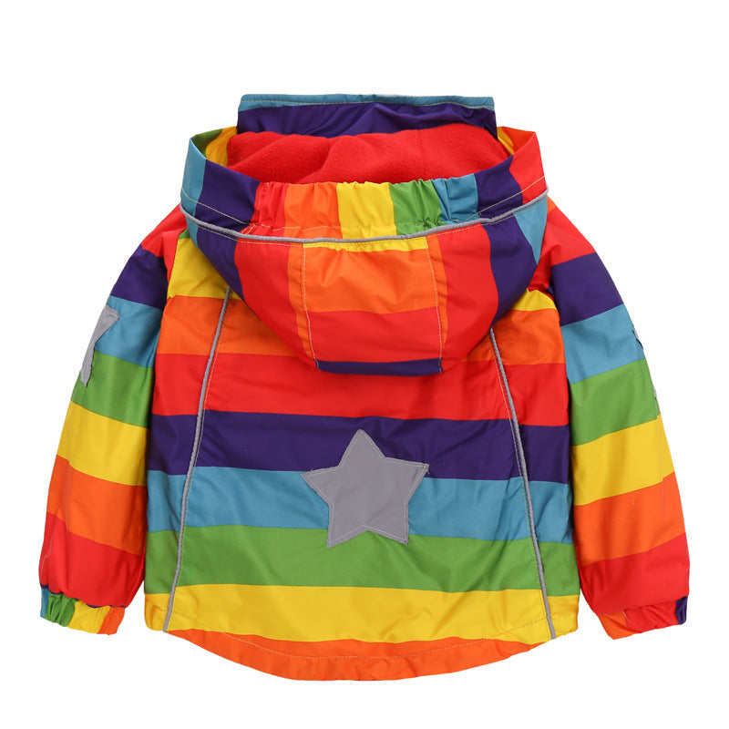 Rainbow Color Striped Hooded Zipper Coats For Kids