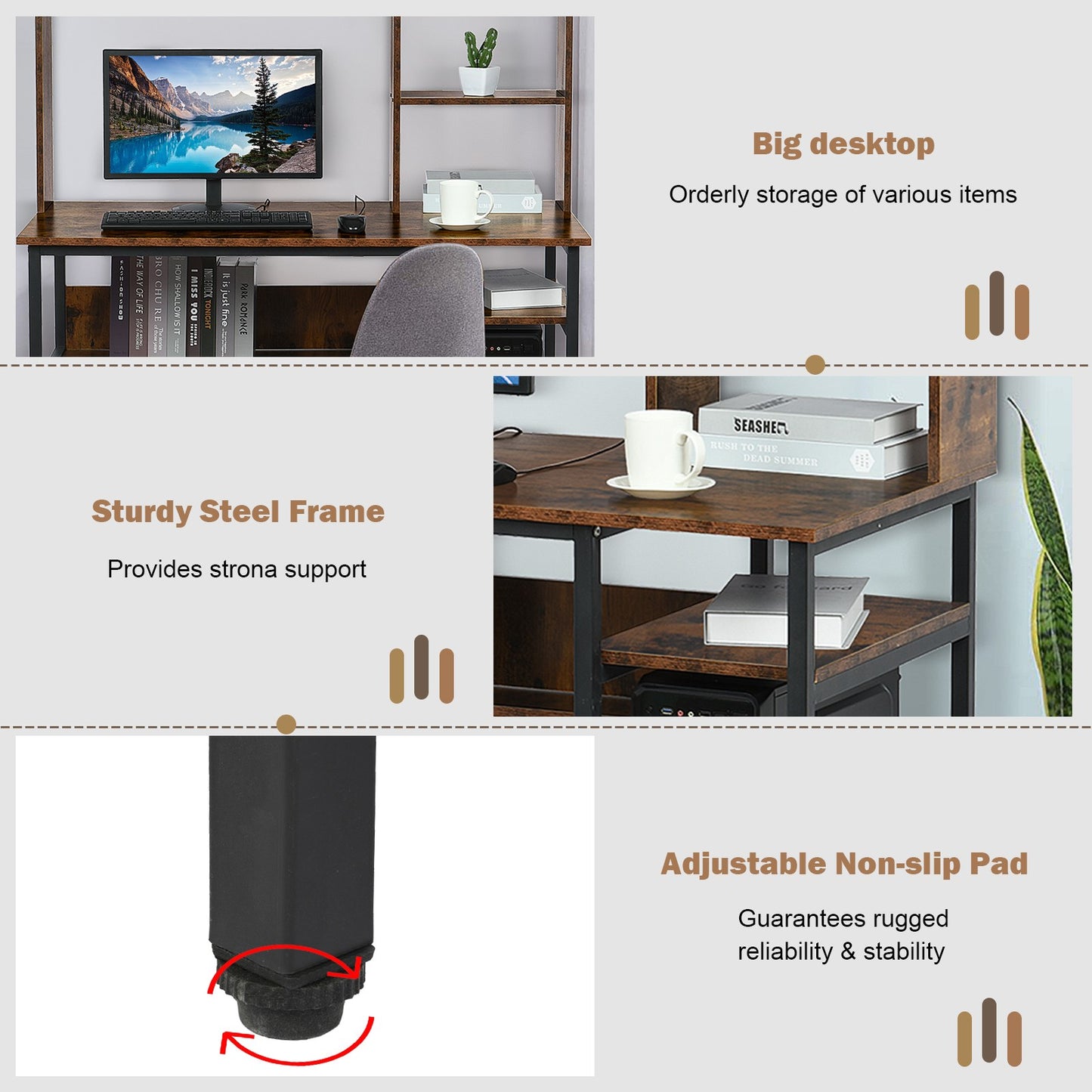 Storage Frame Home Office Computer Desk Study Writing Desk Workstation