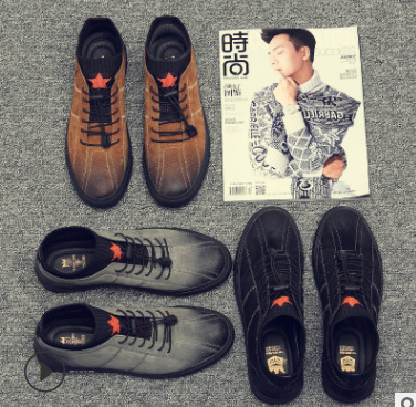 Men fall high shoes leather shoes Vintage Mens Fashion elastic boots Martin shoes casual shoes