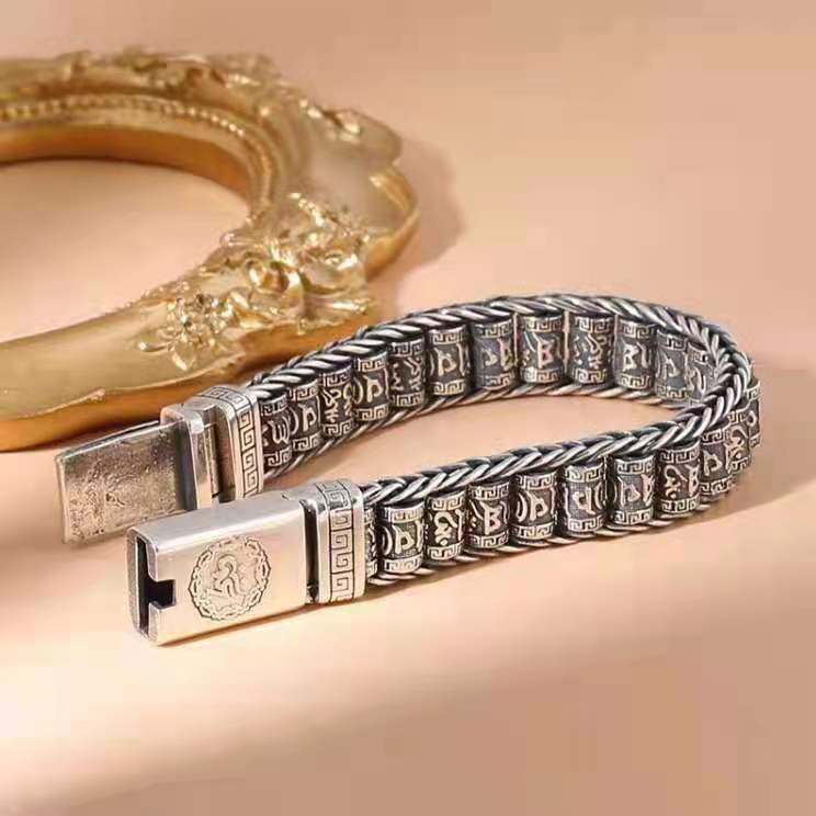 Men's Bracelet Simple And Generous Fixed Roller Transfer Pure Woven Retro