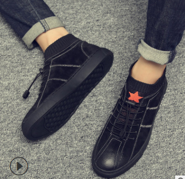 Men fall high shoes leather shoes Vintage Mens Fashion elastic boots Martin shoes casual shoes