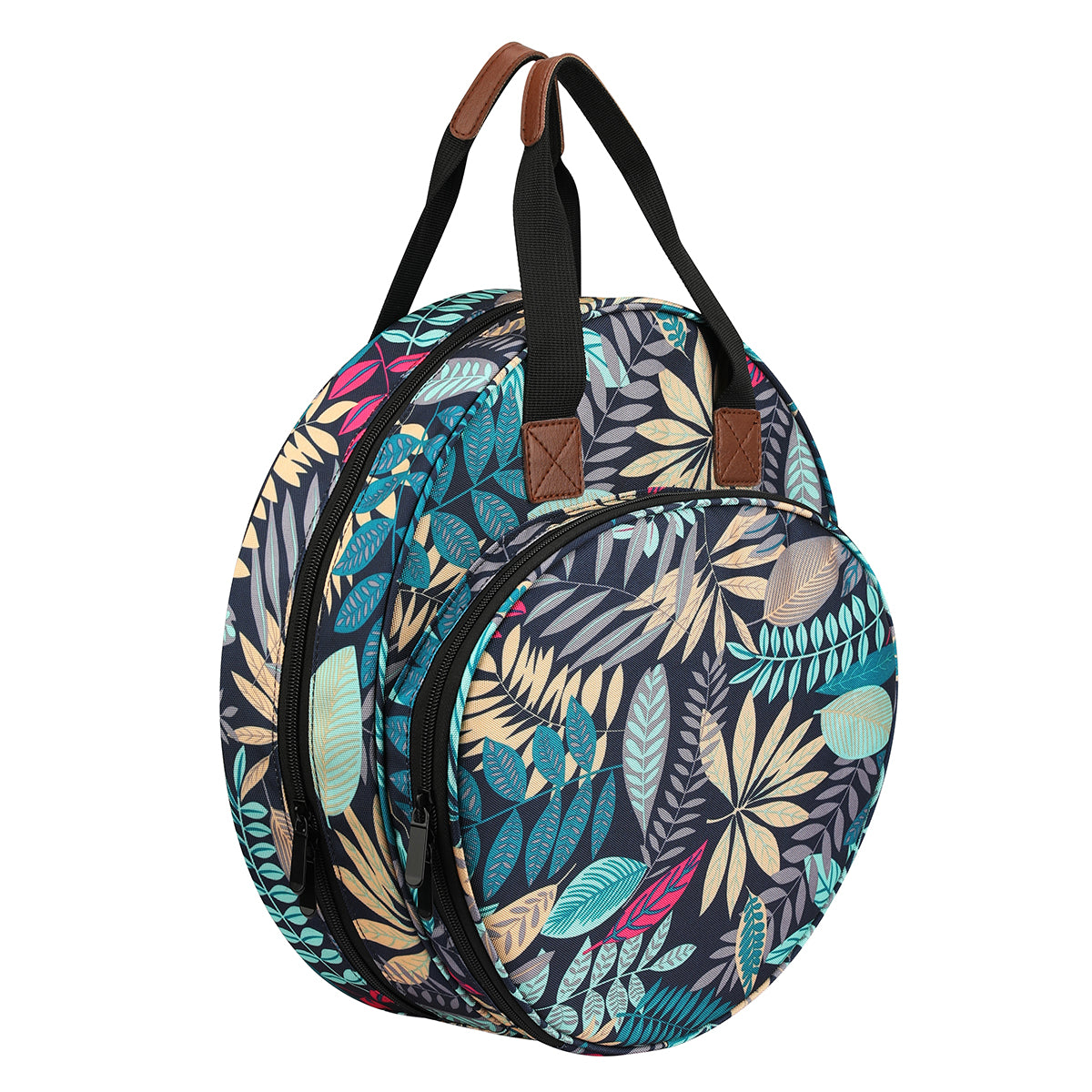 Embroidery Thread Bag with Maple Leaves Round Embroidered Circle Bag Blue Color Knitting Tote Bag Sewing Accessories
