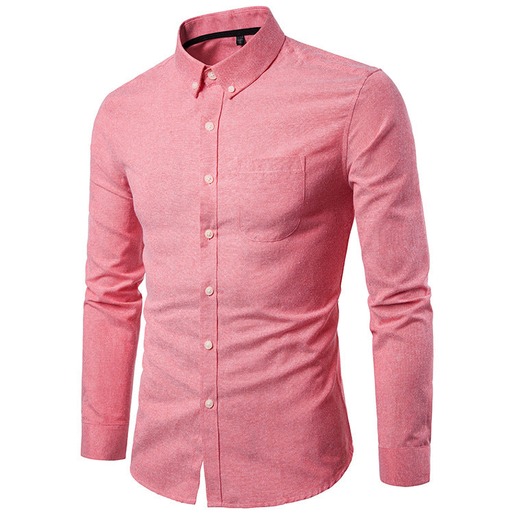 Men's Oxford Long Sleeve Solid Color Casual Shirt