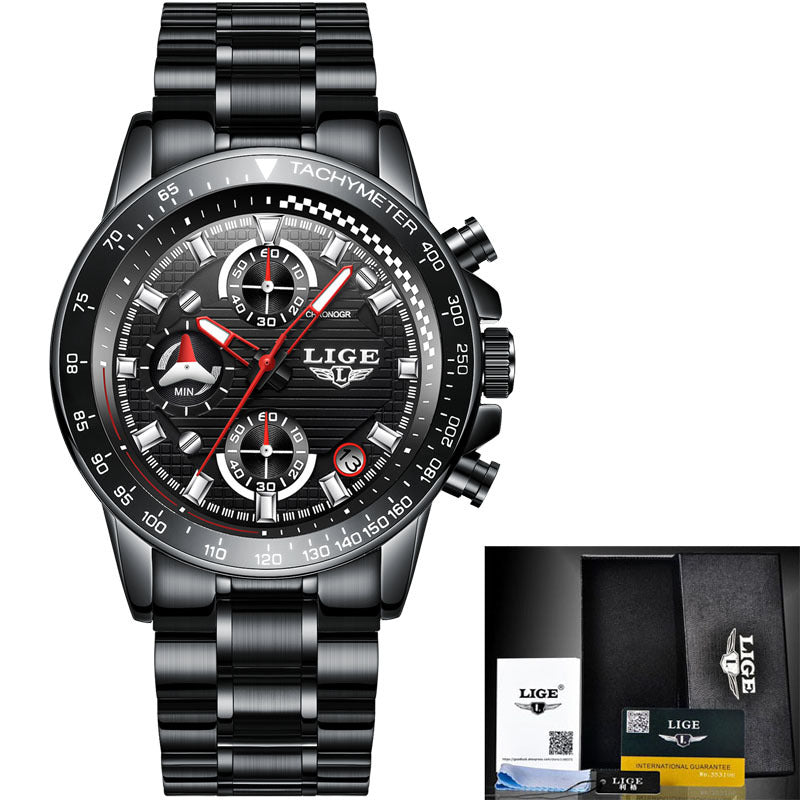 LIGE Lige Explosive Men's Business Watch Sports Calendar Leisure Waterproof Quartz Multi-function Watch Watch