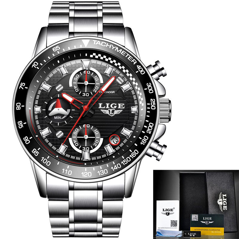 LIGE Lige Explosive Men's Business Watch Sports Calendar Leisure Waterproof Quartz Multi-function Watch Watch
