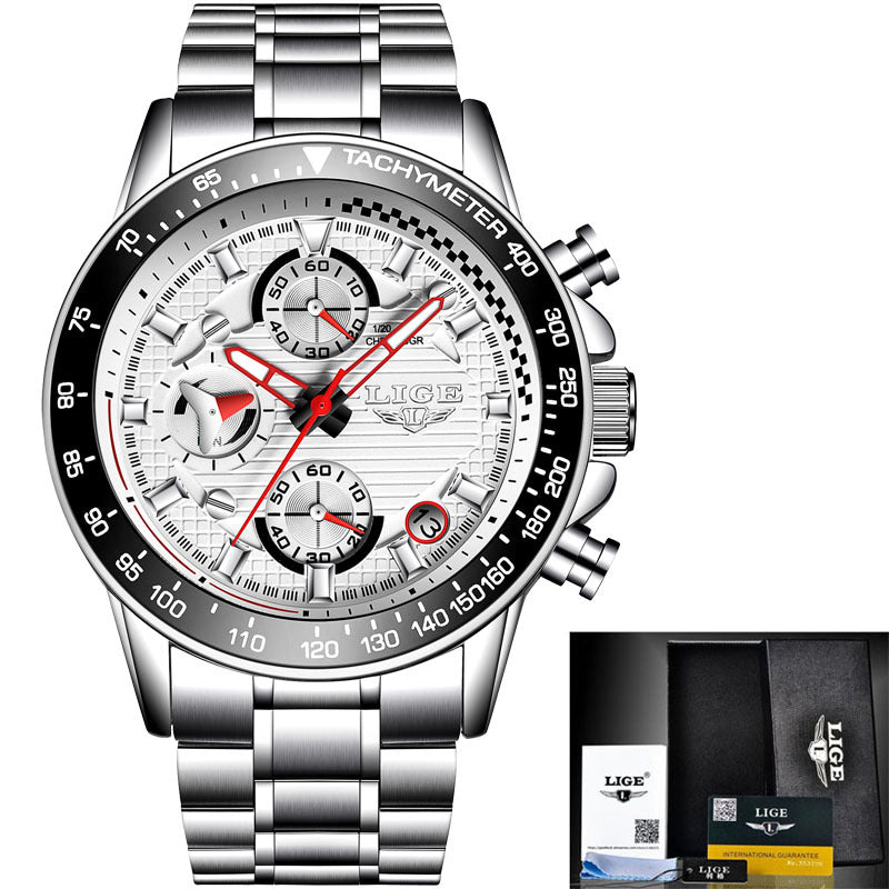 LIGE Lige Explosive Men's Business Watch Sports Calendar Leisure Waterproof Quartz Multi-function Watch Watch