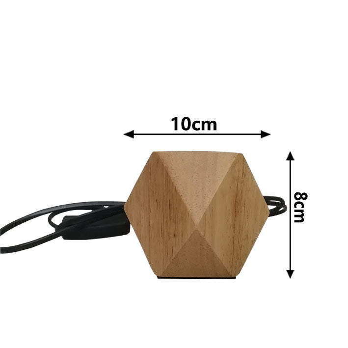 Multilateral Square Rhombus Hemp Wood Color Solid Wood Table Lamp Holder E27 Screw Lamp Head Bedside Bedroom Decoration Accessories
