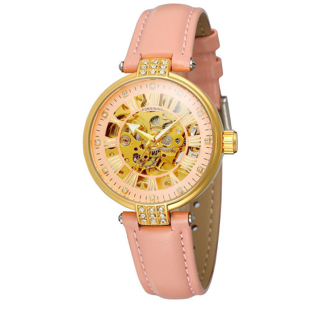 Forsining Ladies Fashion Casual Hollow Waterproof Automatic Mechanical Watch