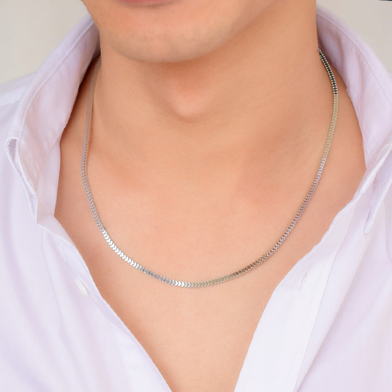 Square Round Snake Bone Chain S925 Silver Necklace Men's Women's Silver Chain Without Pendant Thick Naked Chain