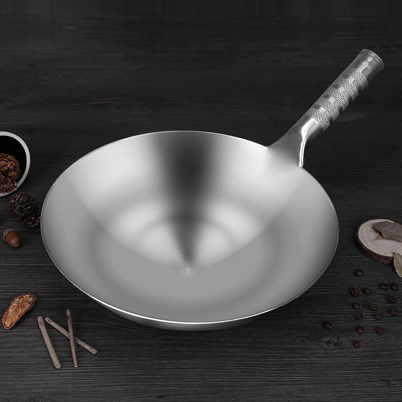 Thickened Non-Stick Canteen Restaurant Household Pointed Bottom Concave Induction Cooker Round Bottom Uncoated Stainless Steel Wok