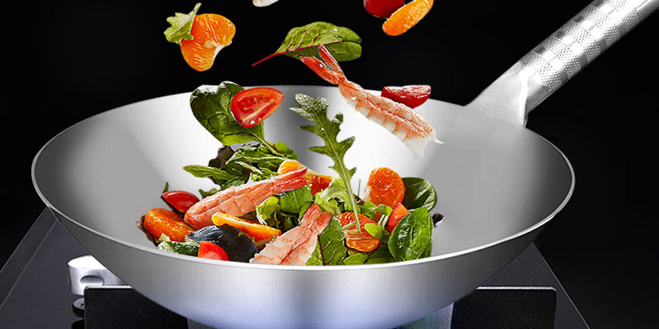 Thickened Non-Stick Canteen Restaurant Household Pointed Bottom Concave Induction Cooker Round Bottom Uncoated Stainless Steel Wok