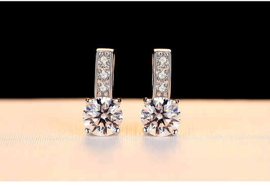 Simple Sterling Silver Earrings, Hearts And Arrows, Zircon Inlaid Jewelry