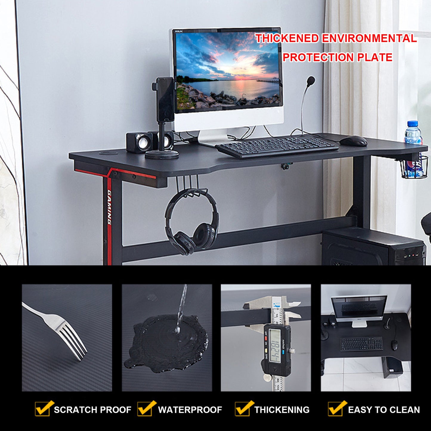 Gaming Desk 47.2 inches Home Office Computer Table, Black Gamer Workstation