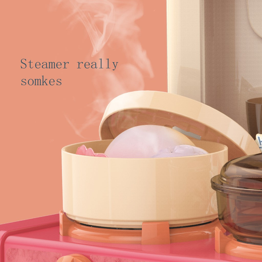 Role Play Kids Kitchen Playset With Real Cooking And Water Boiling Sounds-Girls