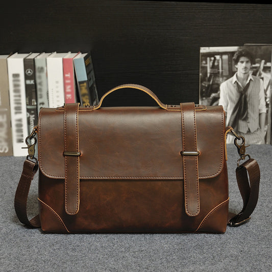 2021 New Retro Men's Casual Bags Satchel Bag Crazy Horse