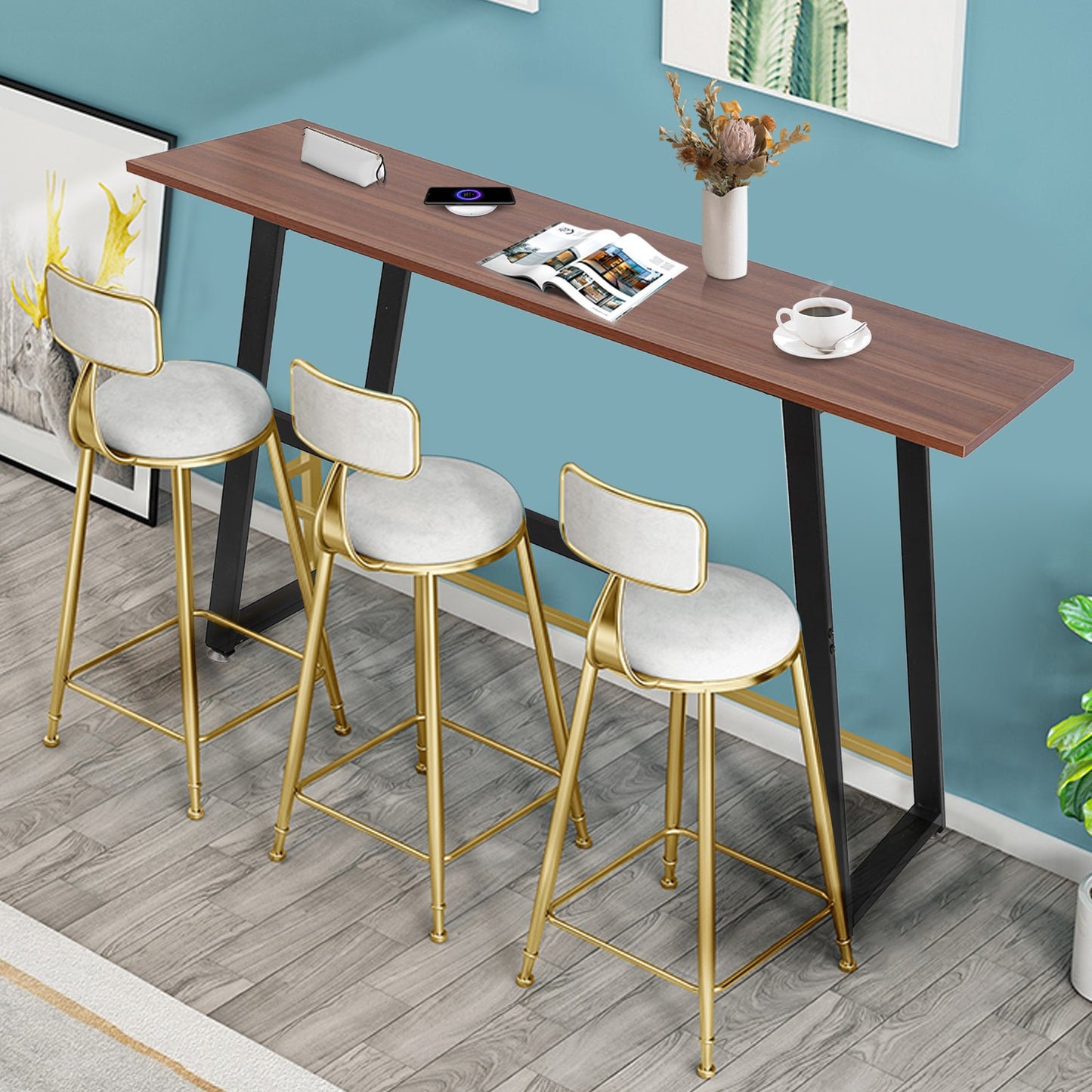 Modern Computer Desk Wood And Metal Writing Desk Home Office Study Table