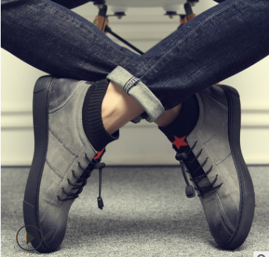 Men fall high shoes leather shoes Vintage Mens Fashion elastic boots Martin shoes casual shoes