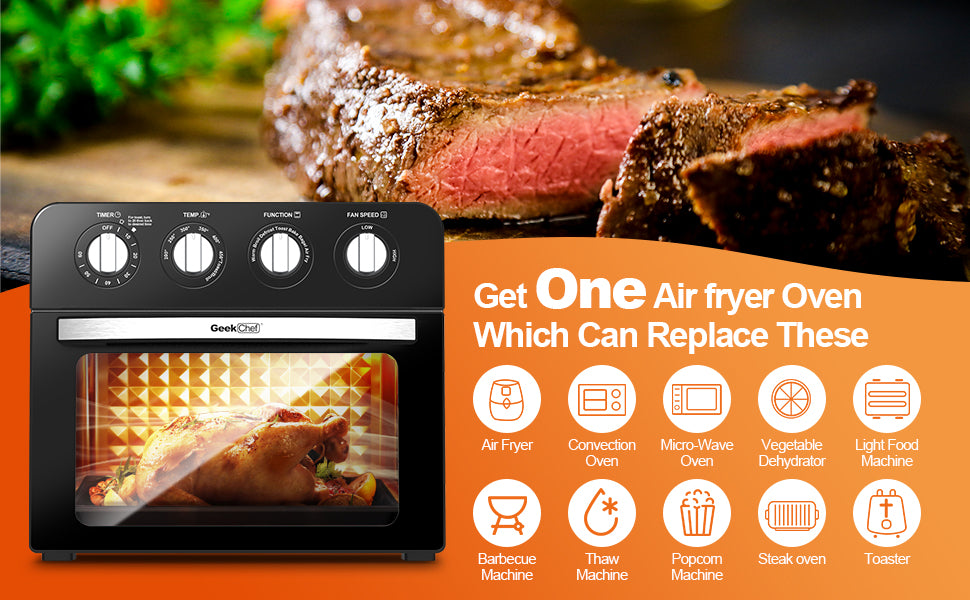 Geek Chef Air Fryer, 7-in-1 Air Fryer Oven, 6 Slice 24.5QT Air Fryer Toaster Oven Combo, Roast, Bake, Broil, Reheat, Fry Oil-Free, Extra Large Convection Countertop Oven,Stainless Steel, Ban On Amazon