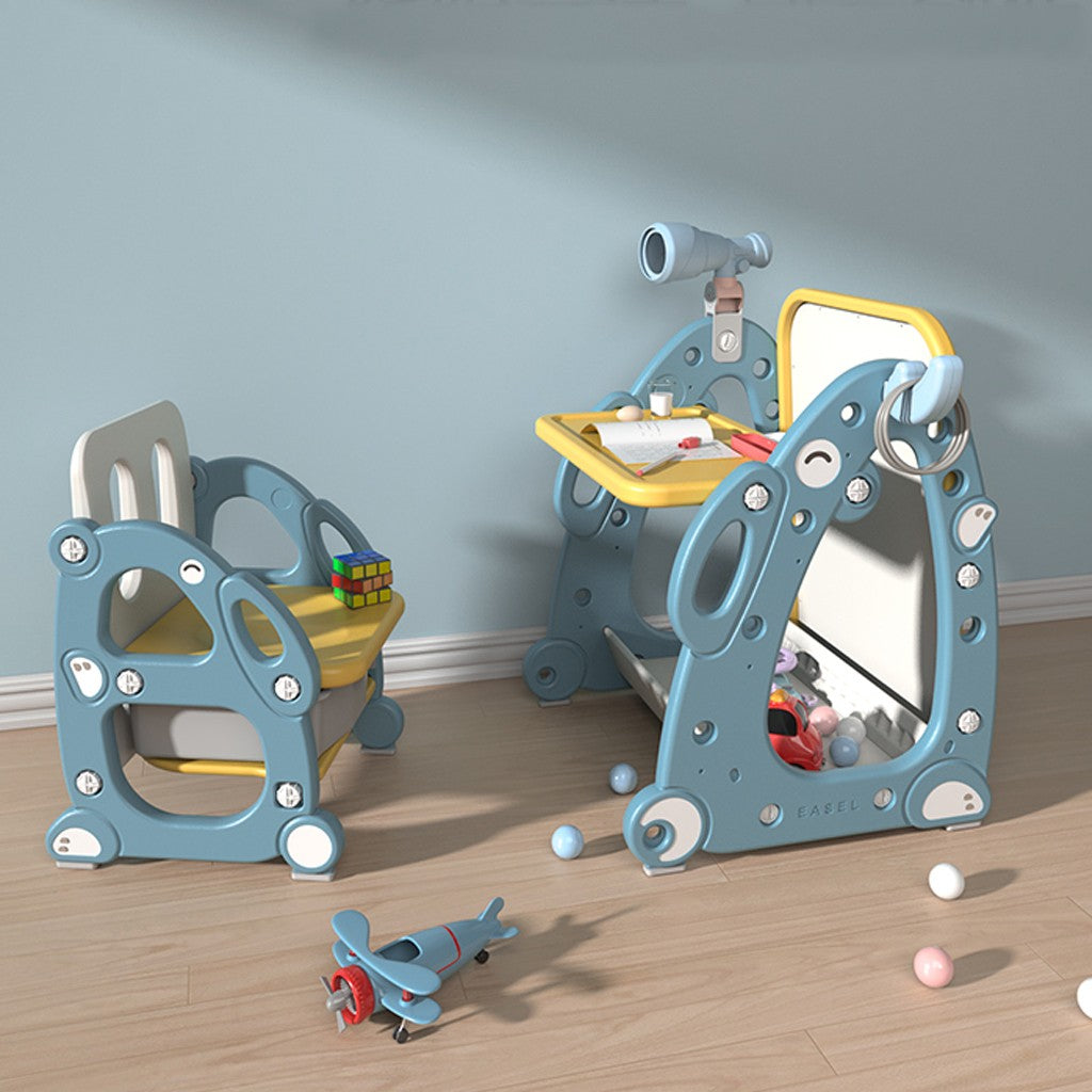 Kids Easel Play Station With desk,Storage basket,Drawing Board And Chair