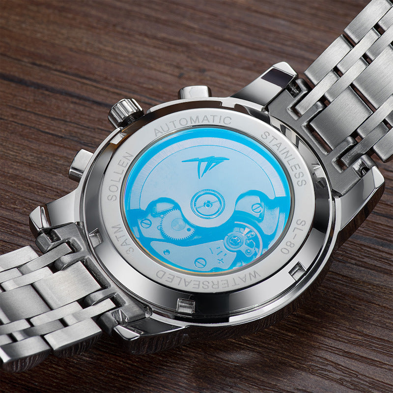 Solon automatic mechanical watches business men watch hollow stainless steel waterproof luminous multifunctional men's wholesale