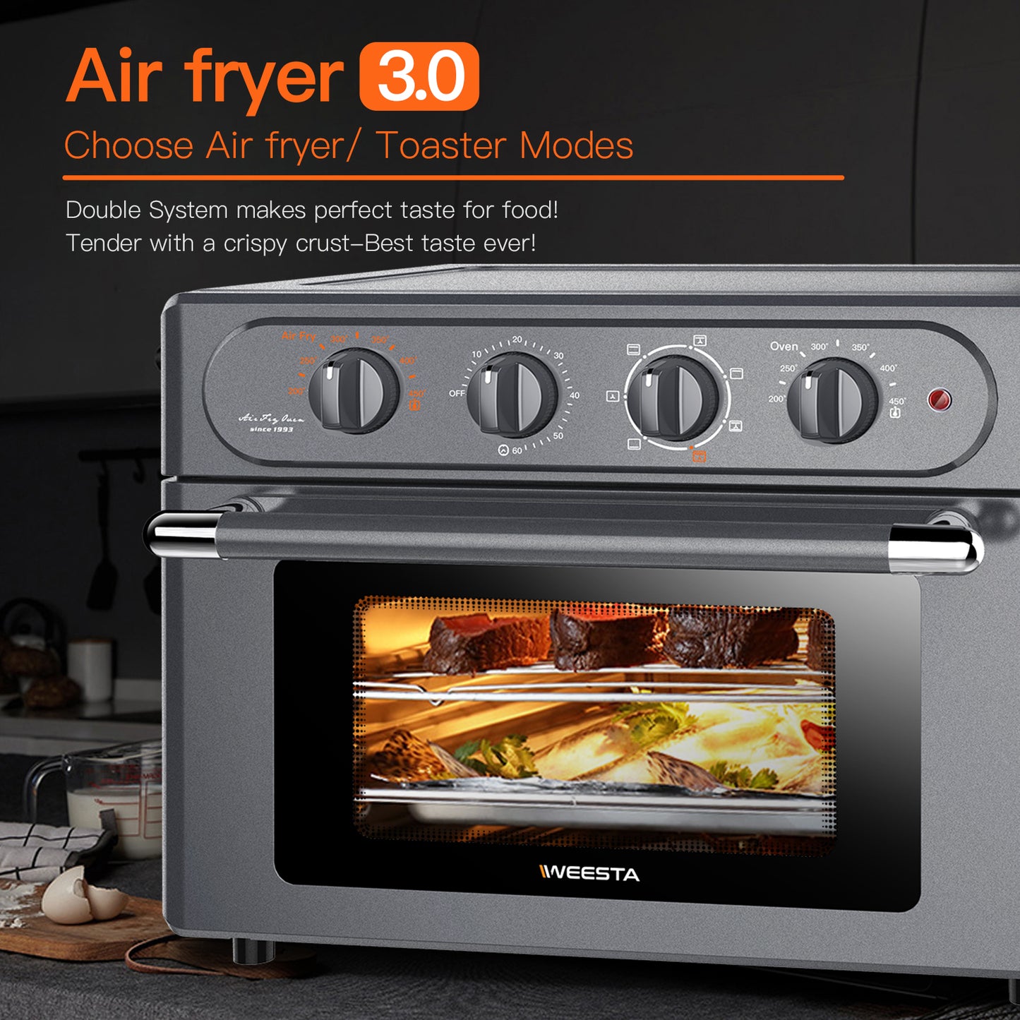 Air Fryer Pan Oven 23L Large Capacity 7 In 1 Convection Oven, Air Oven, Small Kitchen Appliances, With Air Frying, Grilling, Toasting, Grilling And Baking Functions