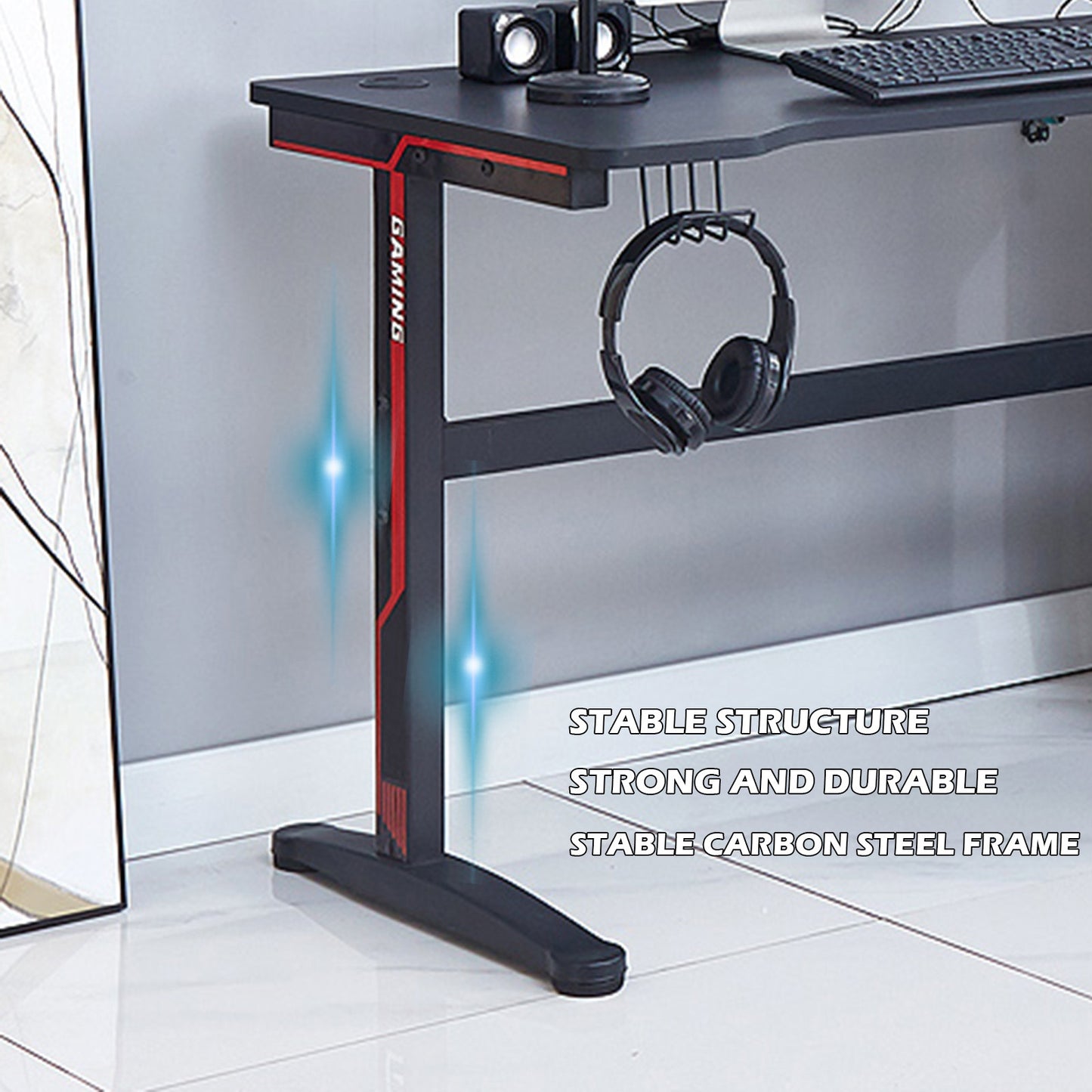 Gaming Desk 47.2 inches Home Office Computer Table, Black Gamer Workstation