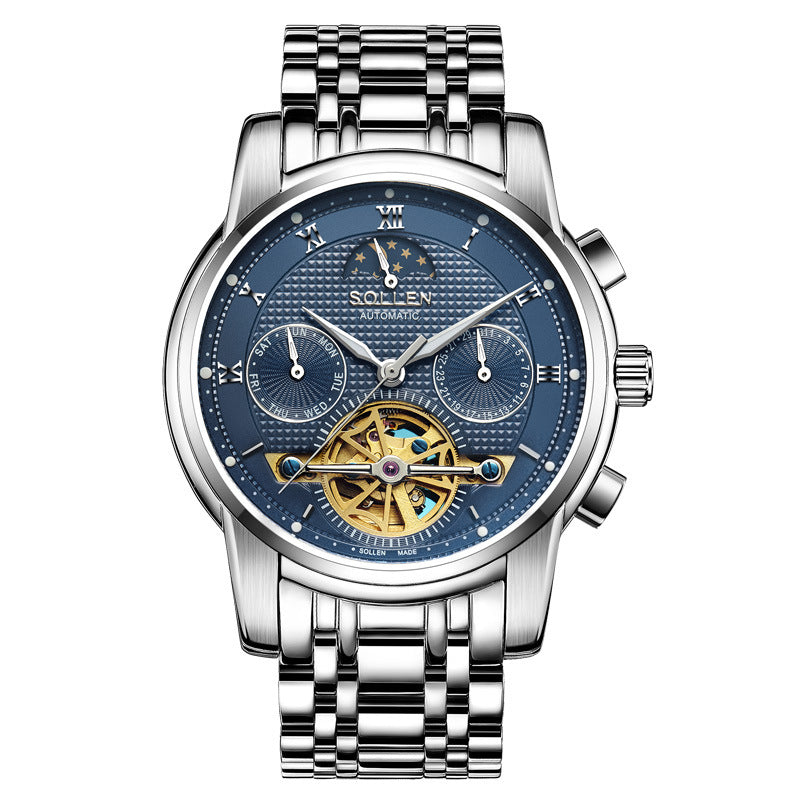 Solon automatic mechanical watches business men watch hollow stainless steel waterproof luminous multifunctional men's wholesale