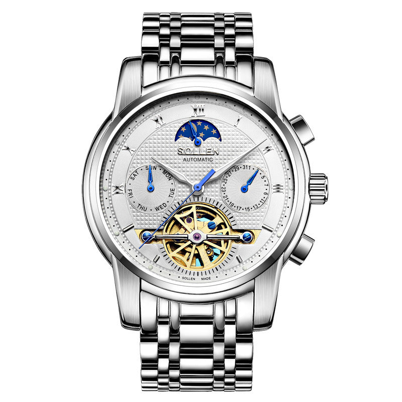 Solon automatic mechanical watches business men watch hollow stainless steel waterproof luminous multifunctional men's wholesale