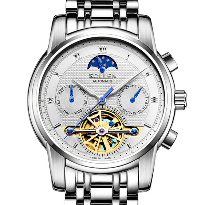 Solon automatic mechanical watches business men watch hollow stainless steel waterproof luminous multifunctional men's wholesale