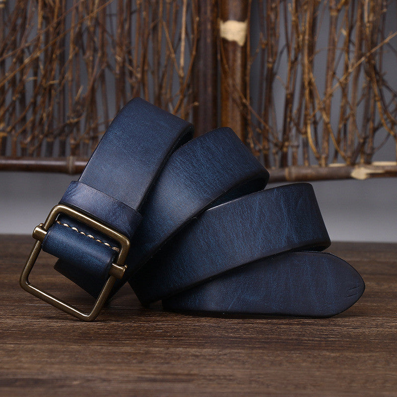 Smooth Buckle Head Layer Cowhide Retro Simple All-match Denim Belt