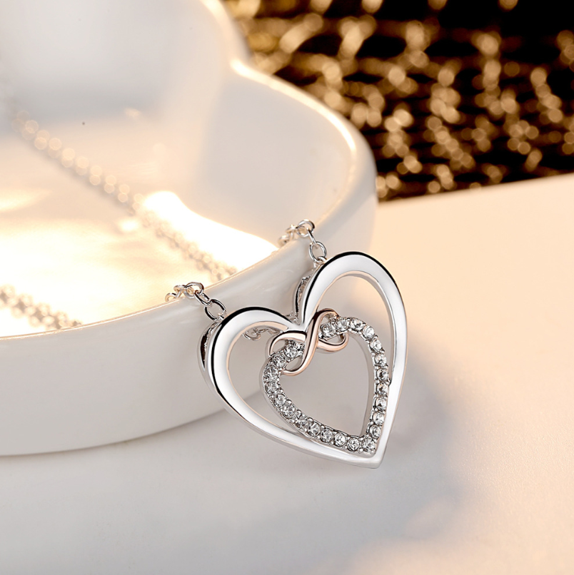 Pan home style Exquisite heart S925 sterling silver heart-shaped jewel necklace female net red with the same girl gift for girlfriend