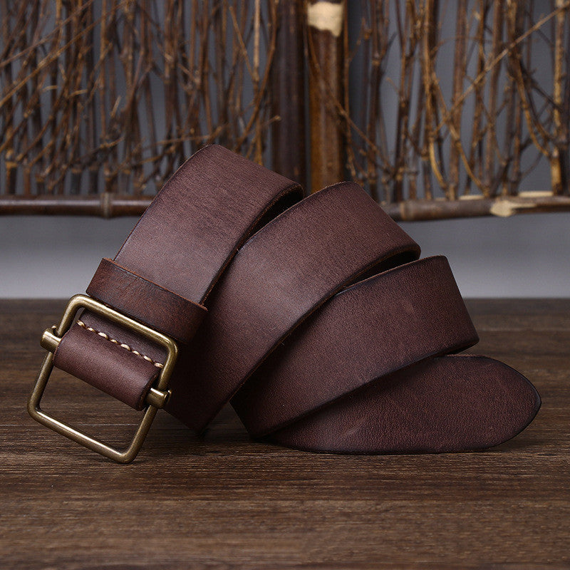 Smooth Buckle Head Layer Cowhide Retro Simple All-match Denim Belt