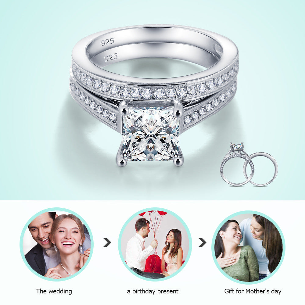Hearts and Arrows Silver Diamond Ring European and American fashion zircon zircon couple engagement ring sets of rings