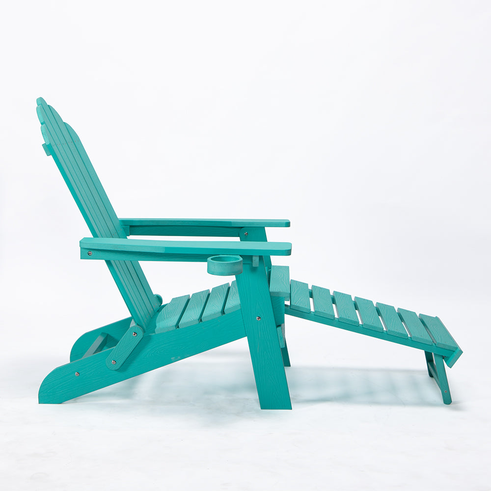 TALE Folding Adirondack Chair With Pullout Ottoman With Cup Holder, Oaversized, Poly Lumber,  For Patio Deck Garden, Backyard Furniture, Easy To Install,.Banned From Selling On Amazon