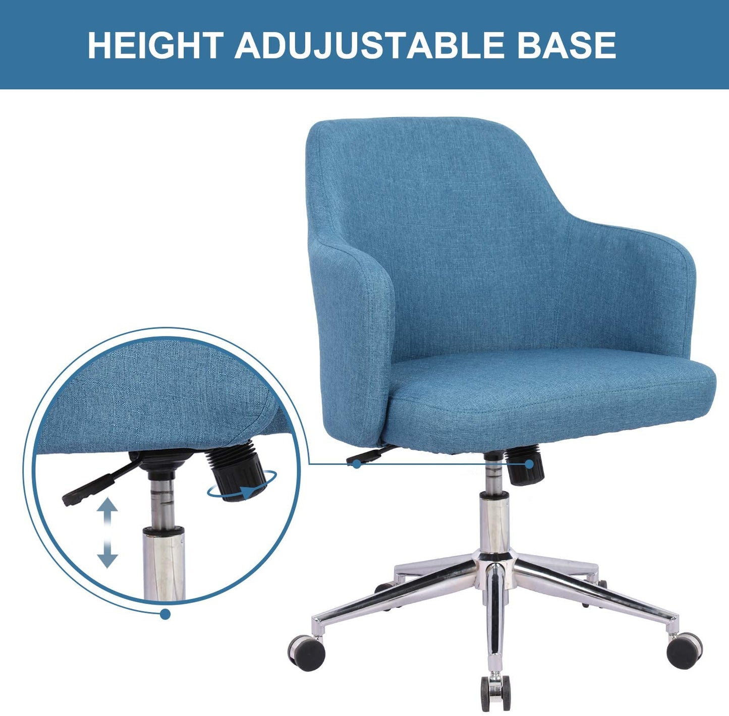 Home Office Chair Upholstered Mid Back Support Swivel Computer Desk Task Chairs Adjustable Height with Armrests