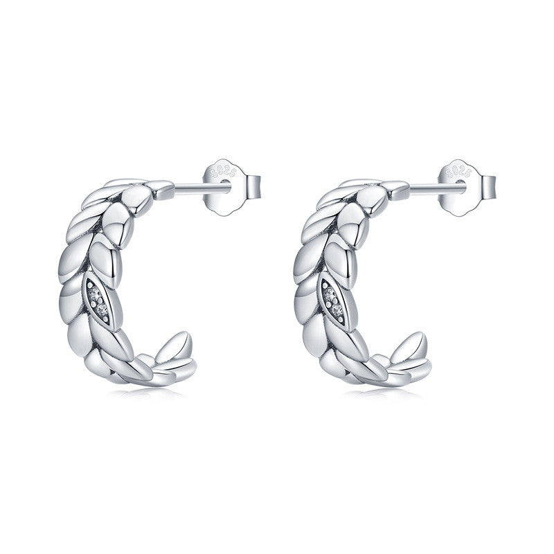 Sterling Silver Retro Simple Leaf Earrings Wild Temperament