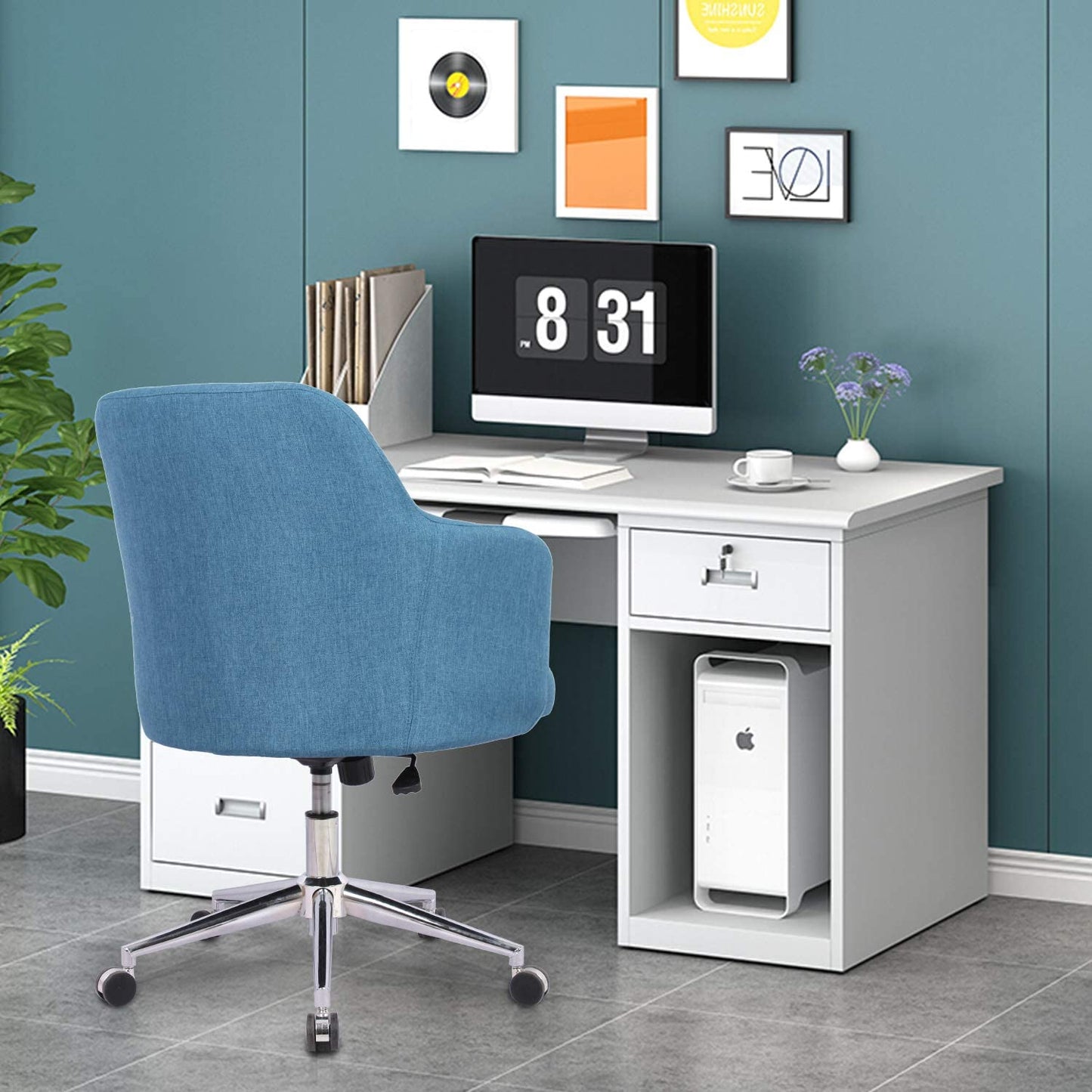Home Office Chair Upholstered Mid Back Support Swivel Computer Desk Task Chairs Adjustable Height with Armrests