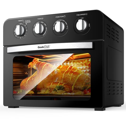 Geek Chef Air Fryer, 7-in-1 Air Fryer Oven, 6 Slice 24.5QT Air Fryer Toaster Oven Combo, Roast, Bake, Broil, Reheat, Fry Oil-Free, Extra Large Convection Countertop Oven,Stainless Steel, Ban On Amazon