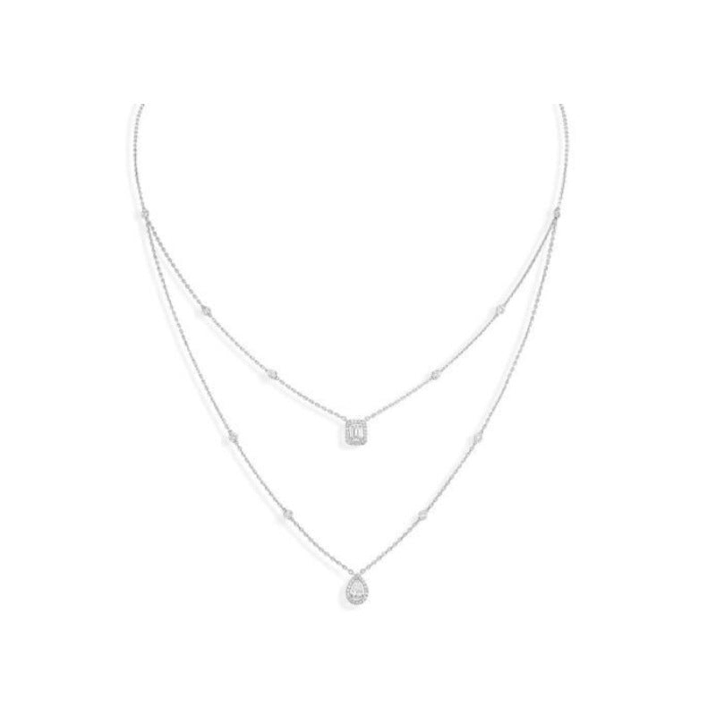 Zircon Double Drop Earrings Necklace Bridal Set